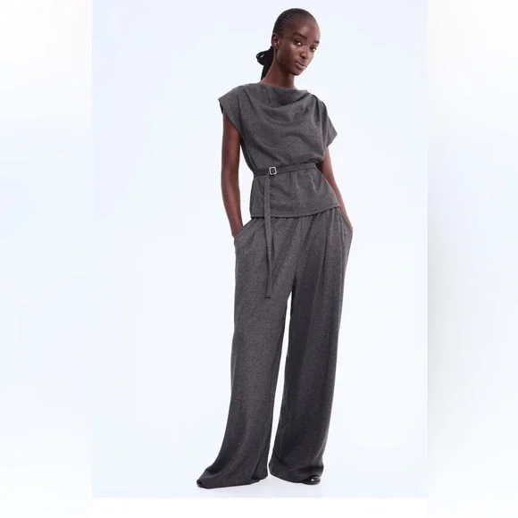 Brand new with tags H&M grey Jersey pants and belted top size Large - Picture 1 of 5